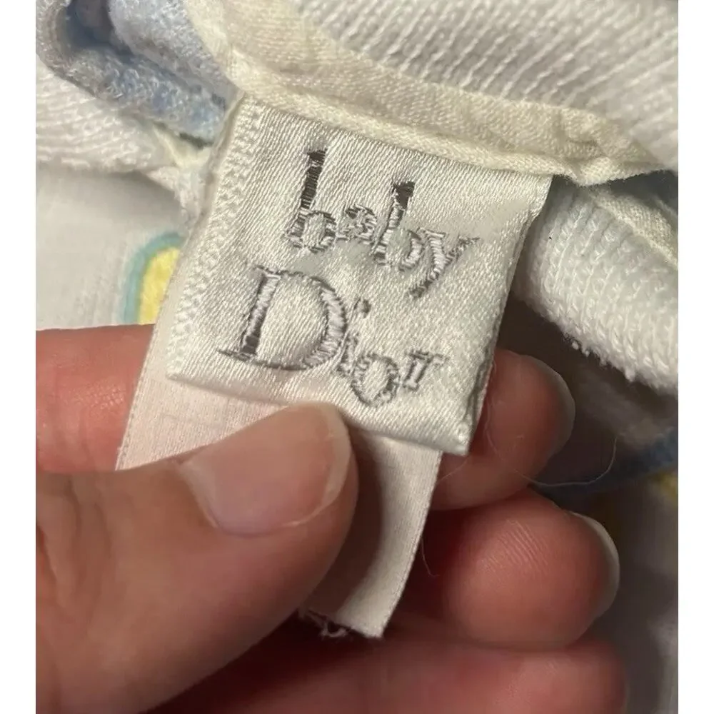 Vintage Baby Dior Footed Romper Medium 12-17 Lbs Blue Airplane Bunny Sleepsuit
